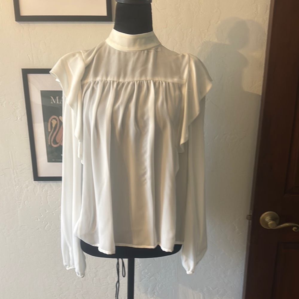 Wayf White Puff Sleeve Blouse with turtleneck color - NWOT